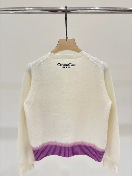 D 25 Early Autumn New Round Neck Peony Embroidery Knitted Top