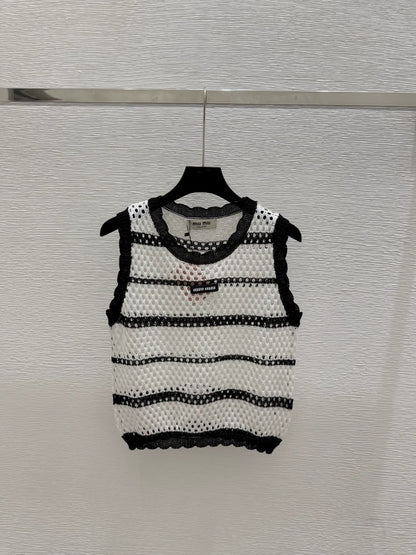 M 25 new striped logo hollow sleeveless knitted vest