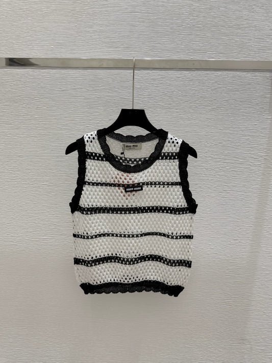M 25 new striped logo hollow sleeveless knitted vest
