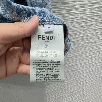 F 25 New Lettered Jacquard Zipper Lapel Short Sleeve Denim Jacket
