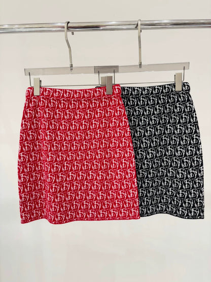 Bu 25 Early spring new round neck letter logo jacquard full print half skirt