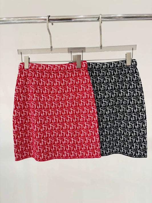 Bu 25 Early spring new round neck letter logo jacquard full print half skirt