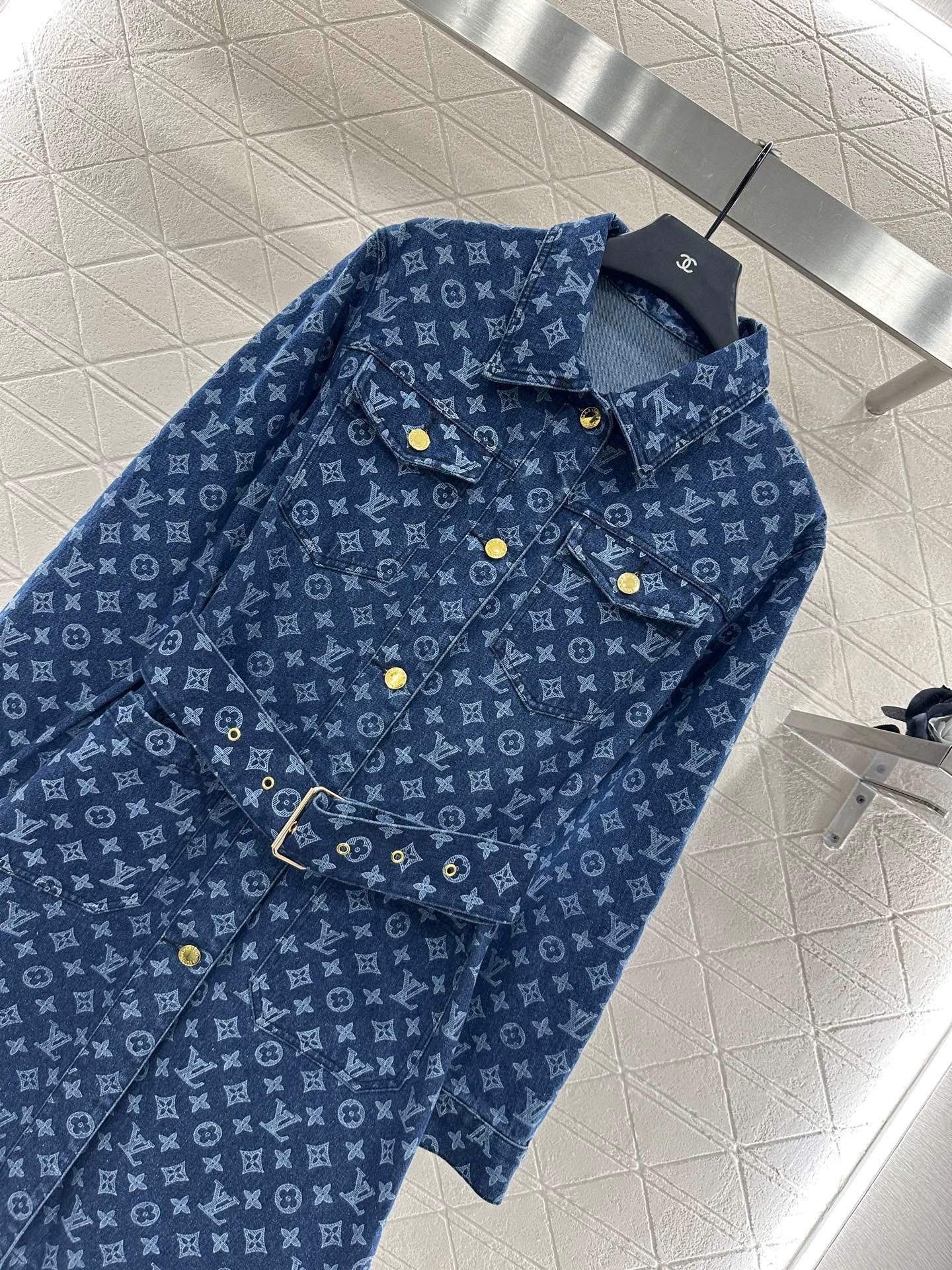L 25 Jacquard belted denim dress