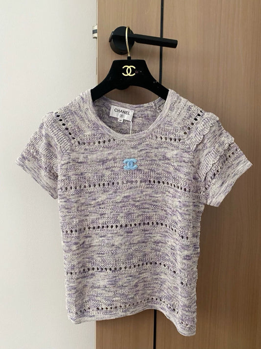 C 25 New Cutout Round Neck Short Sleeve Knit Top