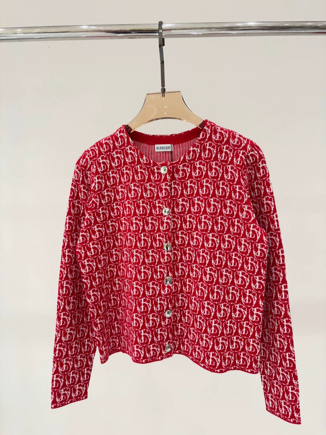 Bu 25 early spring new round neck letter logo jacquard full print knit cardigan