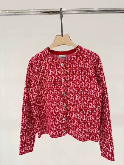 Bu 25 early spring new round neck letter logo jacquard full print knit cardigan