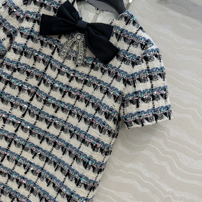 V 25 New Plaid Bow Celebrity Style Dress