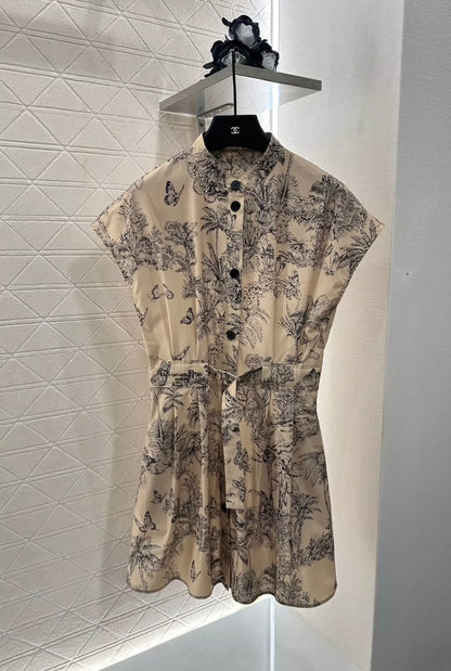 D 25 French retro short-sleeved shirt dress