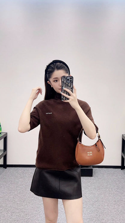M 25 Mock-neck knit short-sleeved top