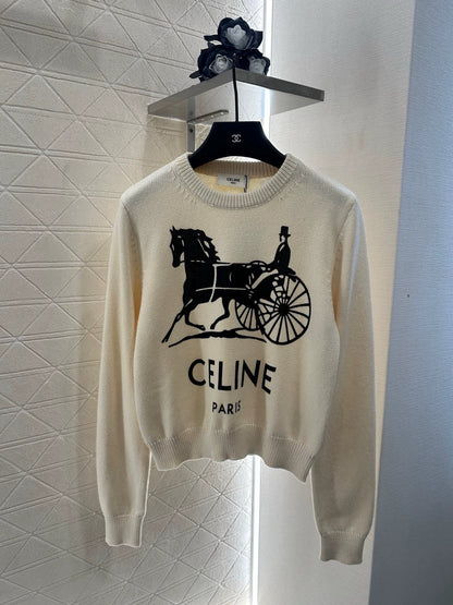 CE 25 Crochet letter carriage knit sweater（Beigei/black）