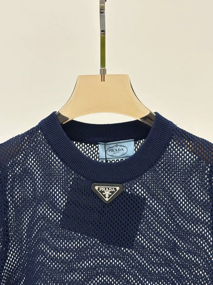 P 25 Frühen Frühling Neue Rundhals Brief Logo Hohl Gestrickte Kurze Ärmel 