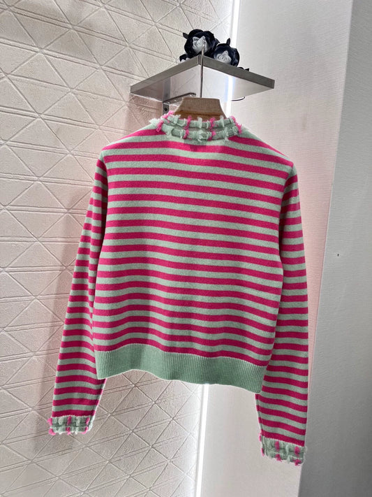 C 25 Striped Lace Knit Cardigan