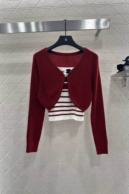 C 25 Fall/Winter New Style: Two-Piece Suspender Knit Cardigan Set