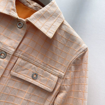 H 25 New Early Fall Classic Plaid Double-Pocket Denim Jacket