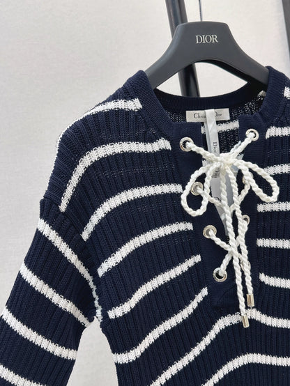 D 25 Early Autumn New Tie Striped Knitted Dress