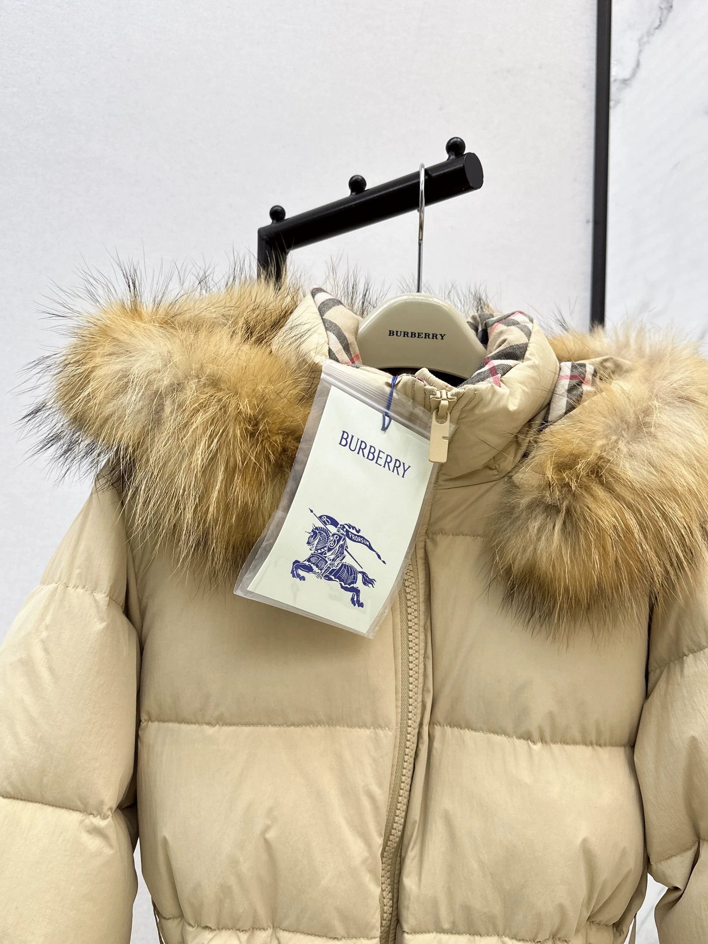 Bru 25 Waist waistband long down jacket ，raccoon fur collar(BLACK/WHITE/KHAKI)