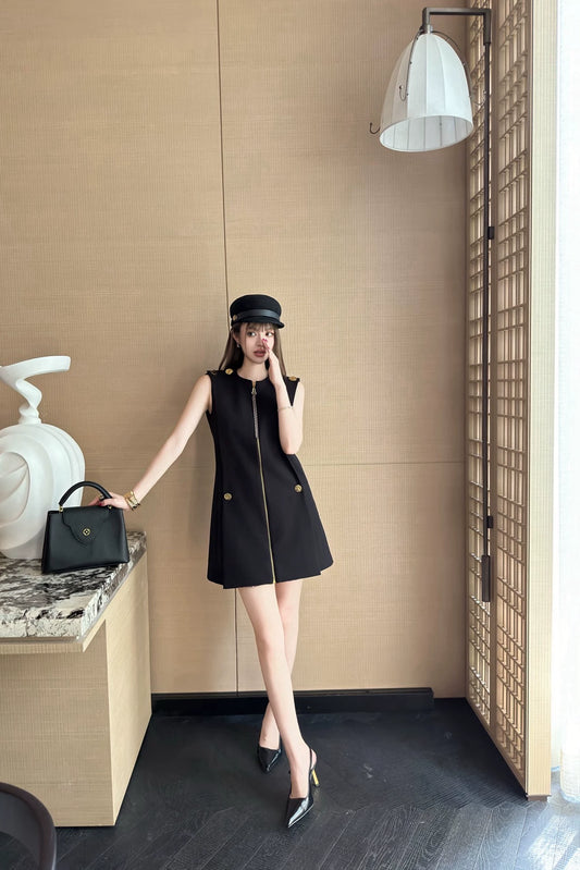 L 25 new round neck zipper sleeveless dress