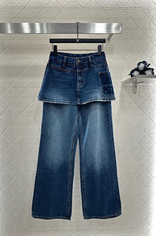 LO 25 Fake two-piece skirt denim trousers