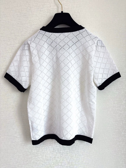 C 25 New Hollow Checkered Knit Short Sleeve