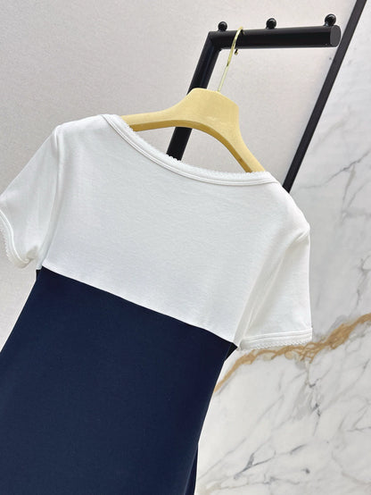 M 25 Spring and Summer New Fake Two Pieces Patchwork Design Dresses