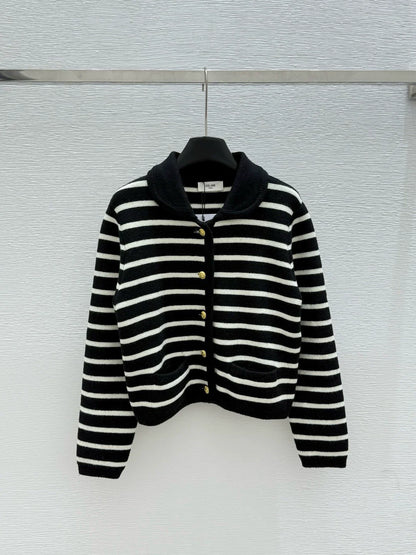ce 25 Early Autumn New Striped Lapel Long Sleeve Cardigan