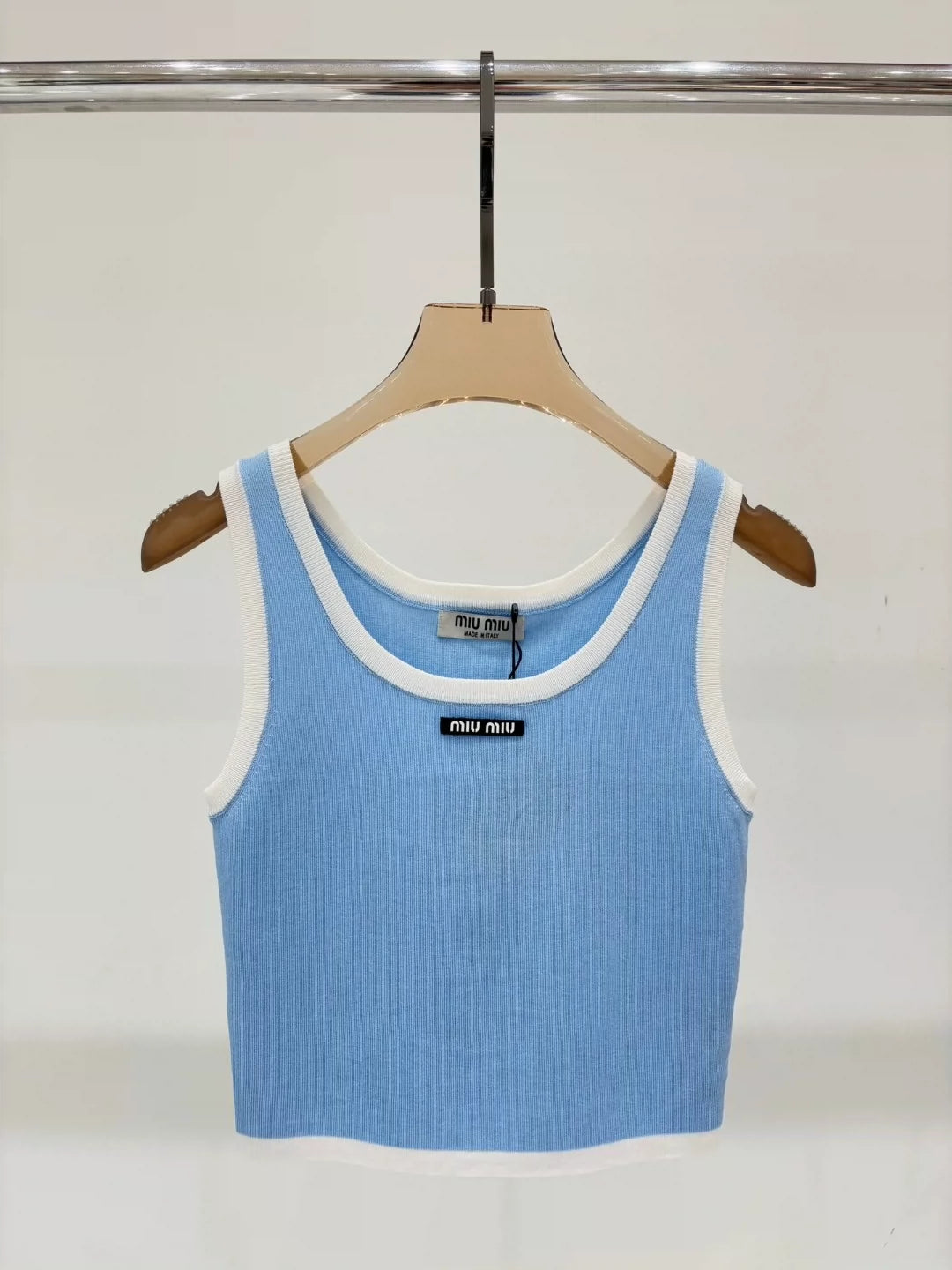 M 25 Summer new round neck letter logo patch edging contrast color simple casual knitted vest