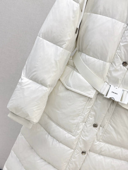P 25 new hooded down jacket with belt