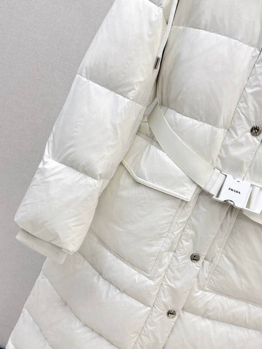 P 25 new hooded down jacket with belt
