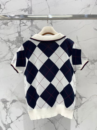 M 25 new age-reducing diamond polo collar knitted short sleeve + half-length skirt two-piece suit