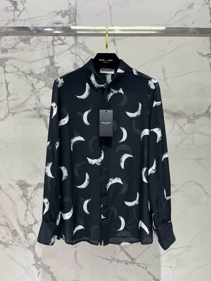 Y 25 new retro classic moon print long sleeve silk shirt