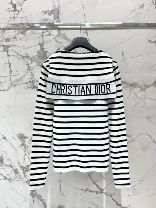 D 25 New Clashing Stripes Lapel Long Sleeve Knit Sweater
