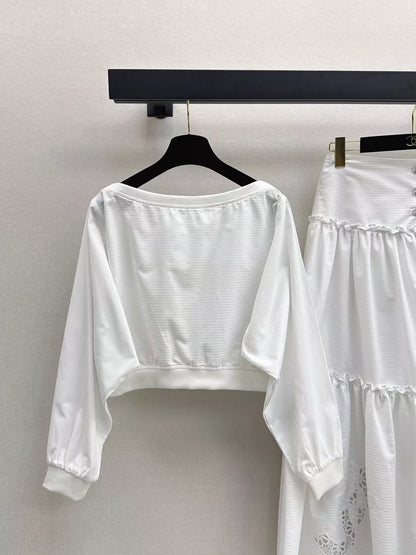 C 25 New holiday style hollow embroidery long sleeve + skirt set