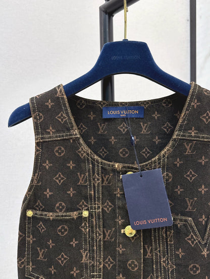 L 2025 Summer New Printed Denim Vest Dress