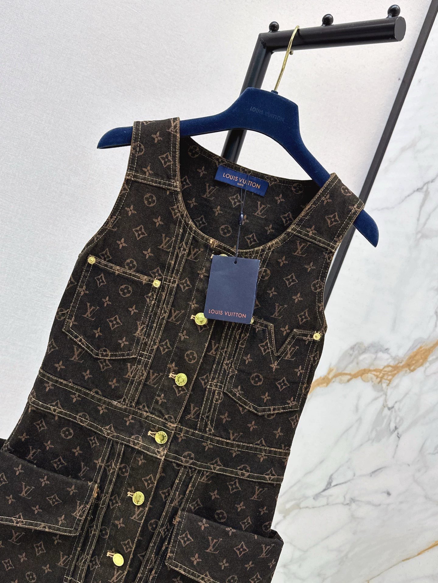 L 2025 Summer New Printed Denim Vest Dress