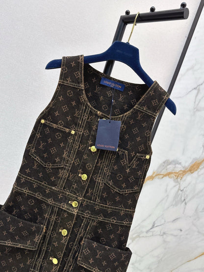 L 2025 Summer New Printed Denim Vest Dress