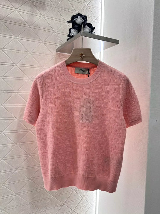 F 25 Jacquard Letter Knit Short Sleeve Top