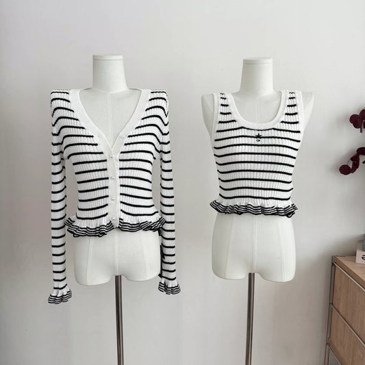 D 25 Striped Knitwear V-Neck Cardigan Jacket