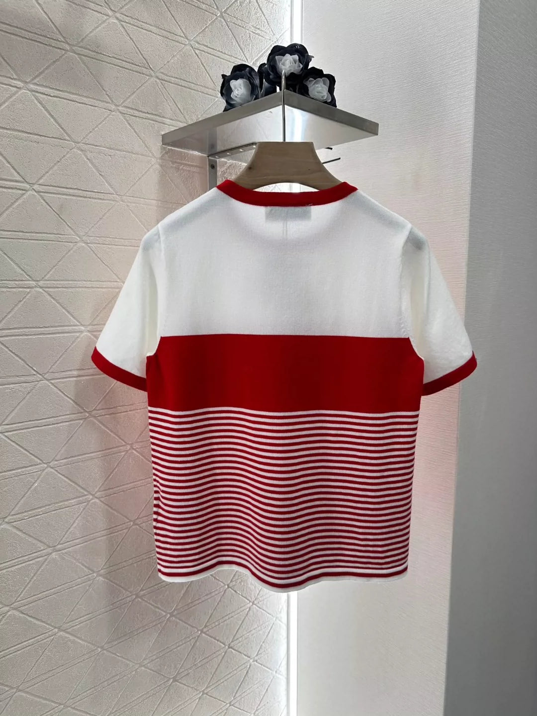 M 25 Summer New Striped Knit Short Sleeve Top