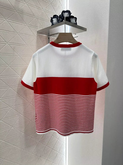 M 25 Summer New Striped Knit Short Sleeve Top