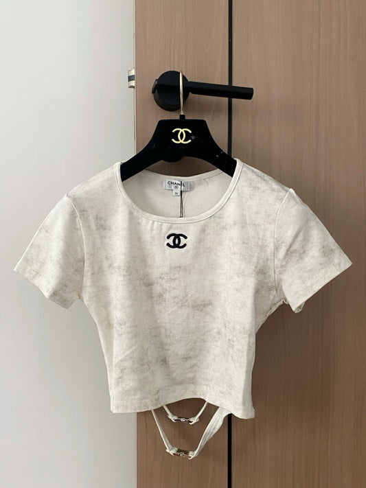 C 25 new metal buckle with round neck short short sleeve（white black gray）