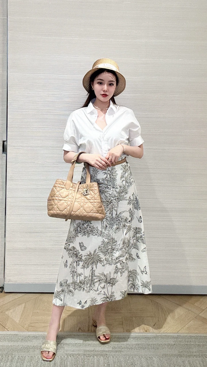 D 25 Printed silk short lace-up shirt