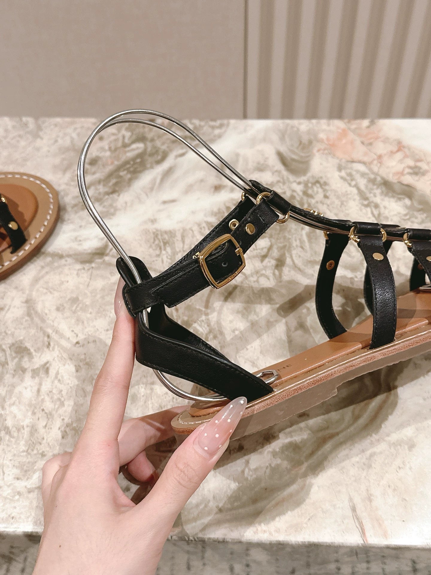 CE 25 New spring and summer Arc de Triomphe British style Roman flat bottom small logo sandals
