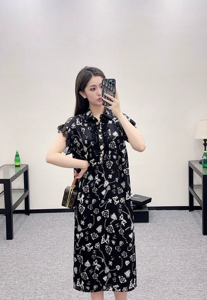 C 25 Reactive Print Lace Dress