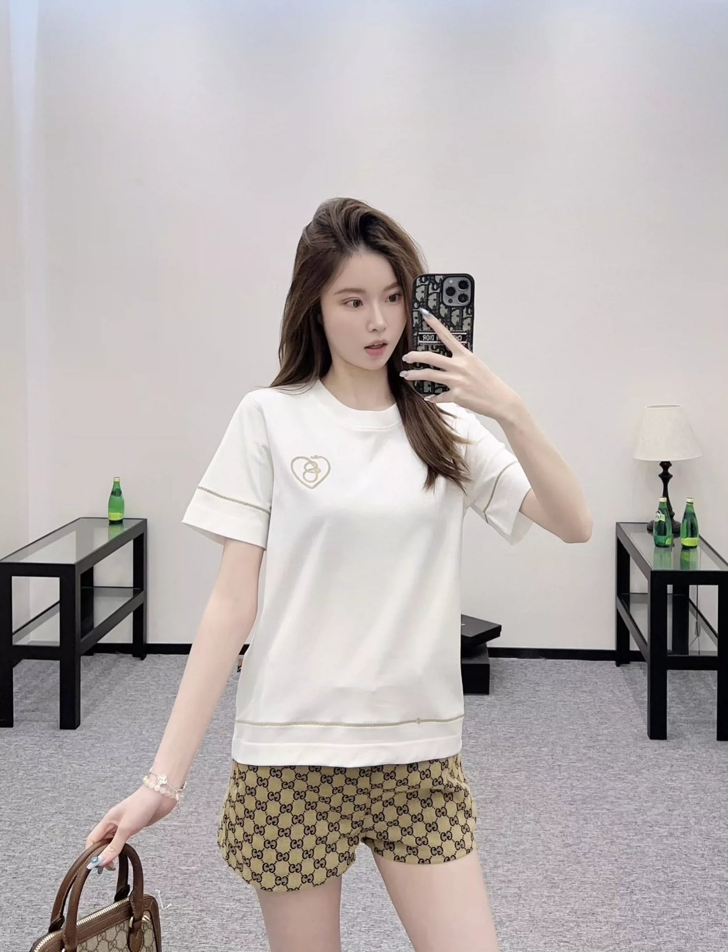 BRU 25ss New round neck embroidered knot short-sleeved T-shirt