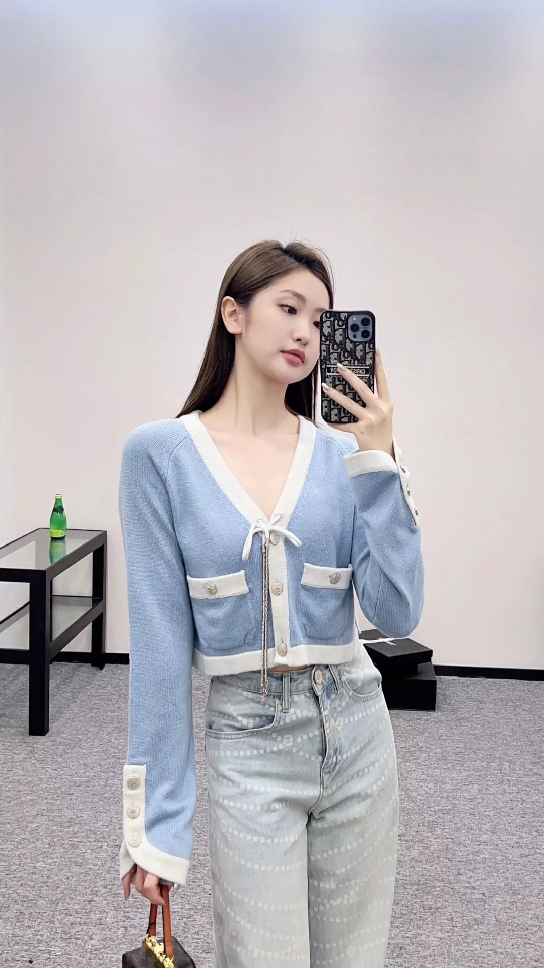 C 25FW pure wool custom-dyed contrast color stitching button cardigan（Red，Blue，Blue2，Pink））