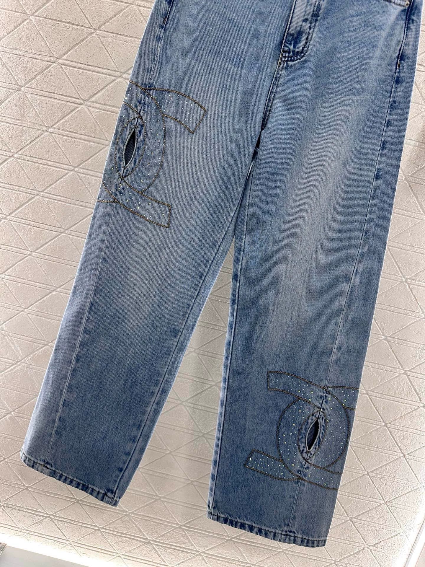 C 25 Wide Leg Rhinestone Denim Trousers