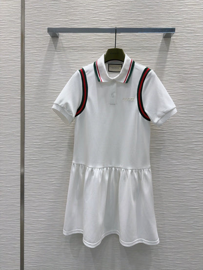 G 25 New Clashing Stripes Lapel Short Sleeve Casual Dresses