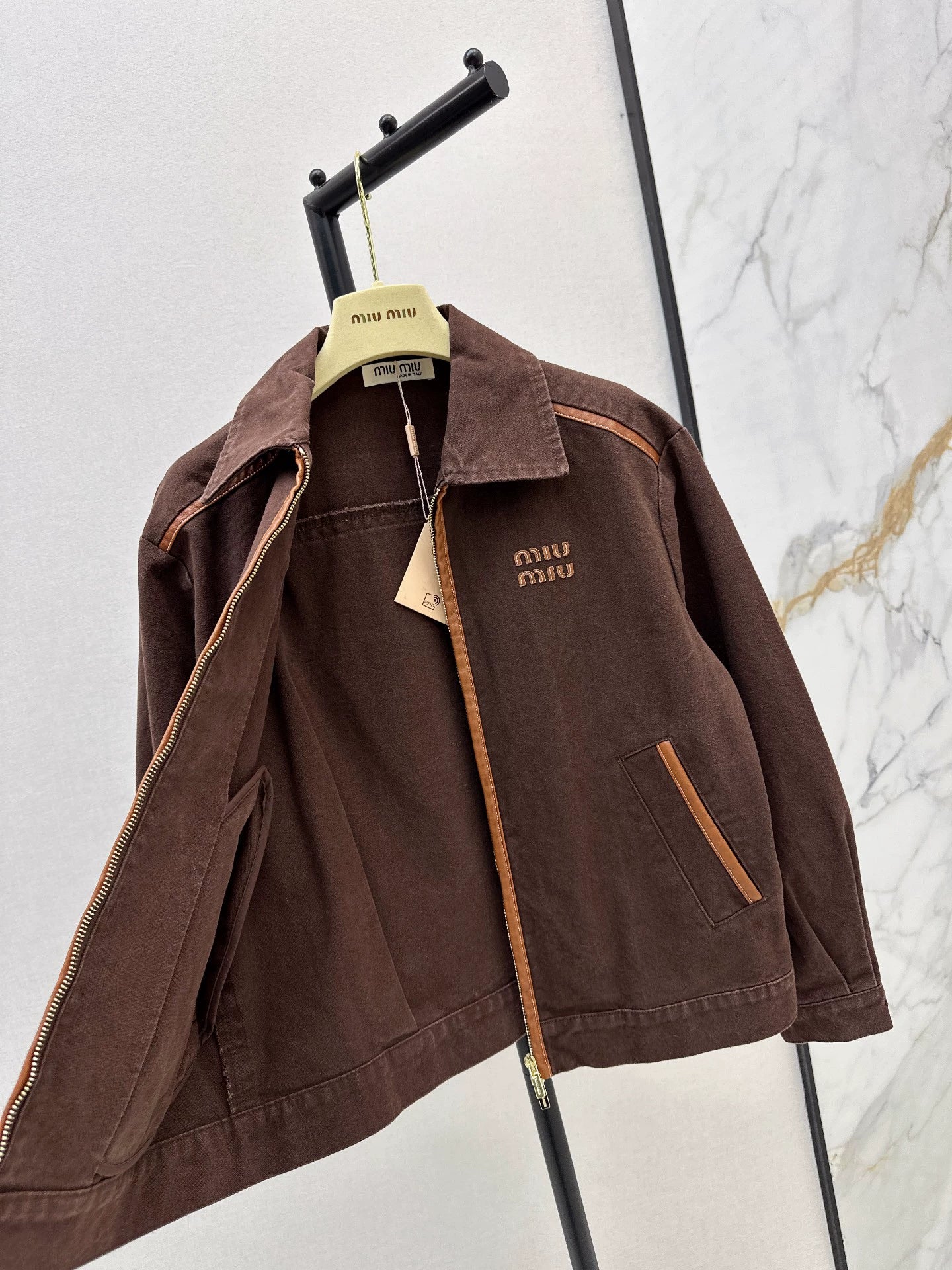 M 25 Brown denim jacket with leather detailing