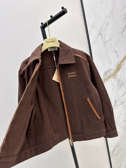 M 25 Brown denim jacket with leather detailing