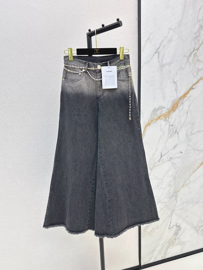 C 25 new pearl waist chain decoration wide leg jeans